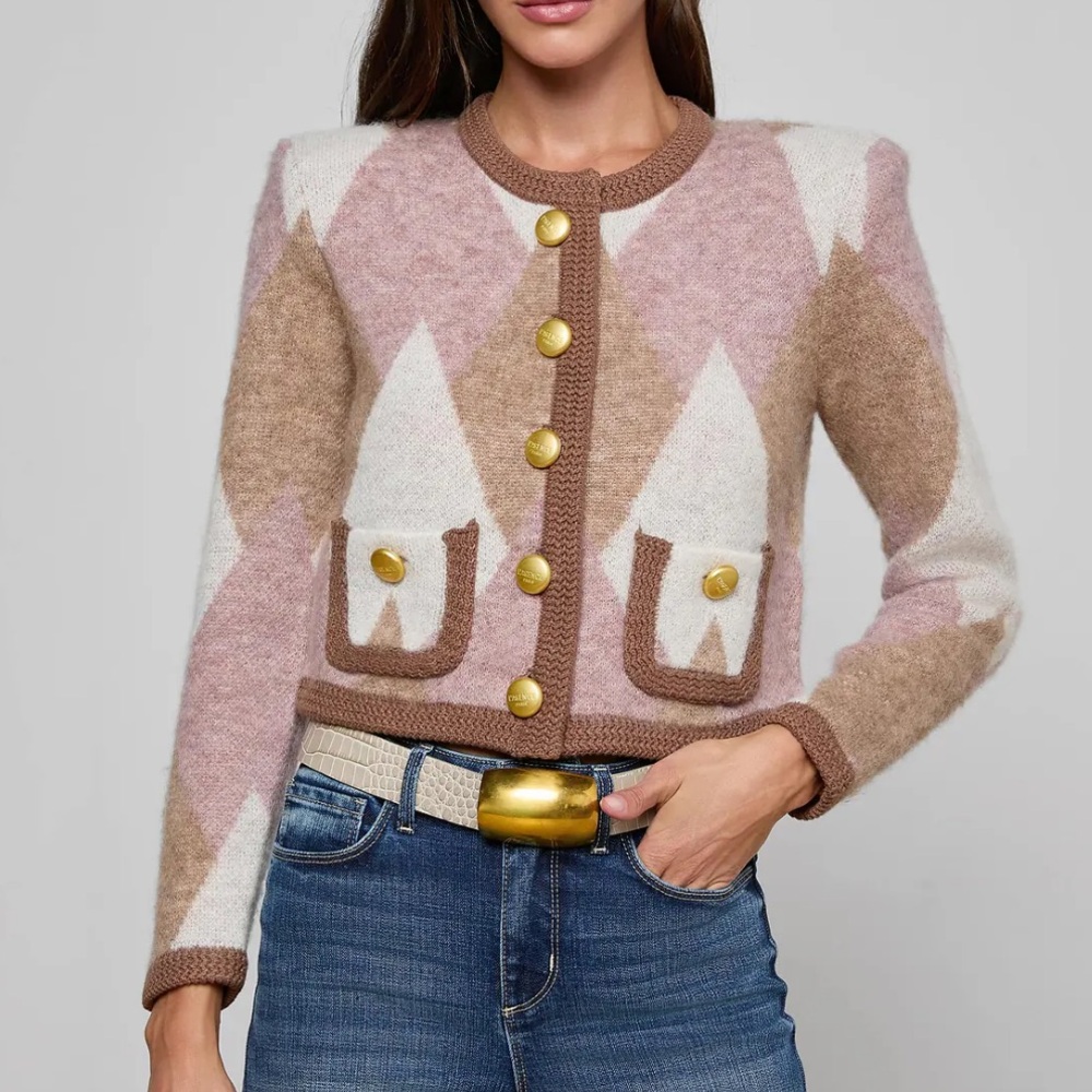L'AGENCE Siobhan Cardigan in Natural/Mauve